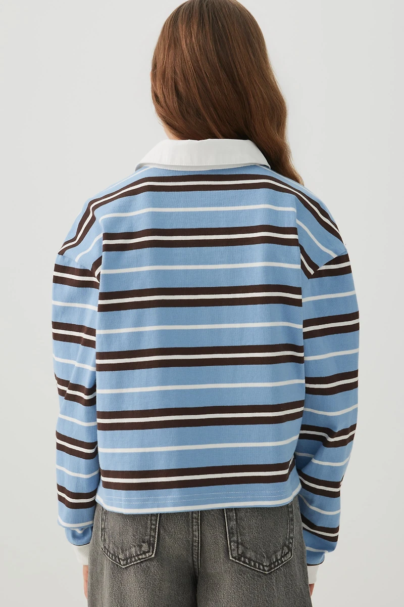 Striped Long Sleeve Polo Top