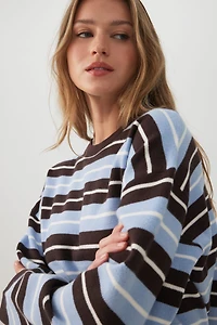 Striped Crop Crew Neck Sweater
