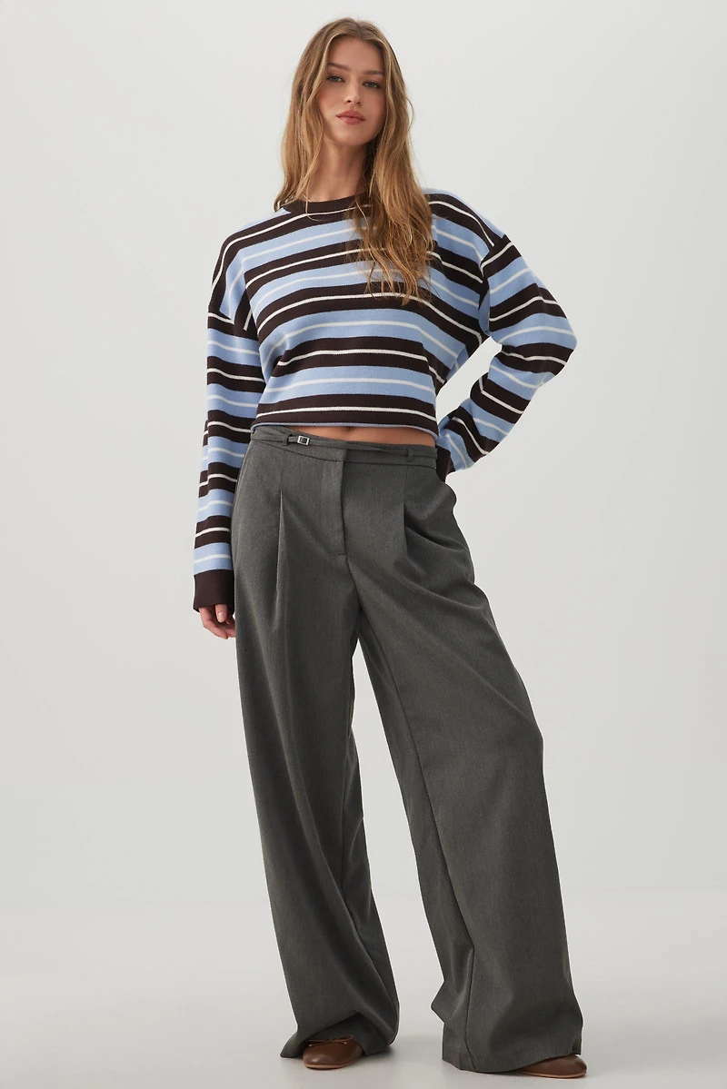 Striped Crop Crew Neck Sweater