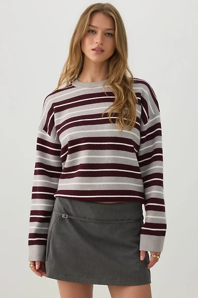 Striped Crop Crew Neck Sweater