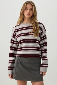Striped Crop Crew Neck Sweater