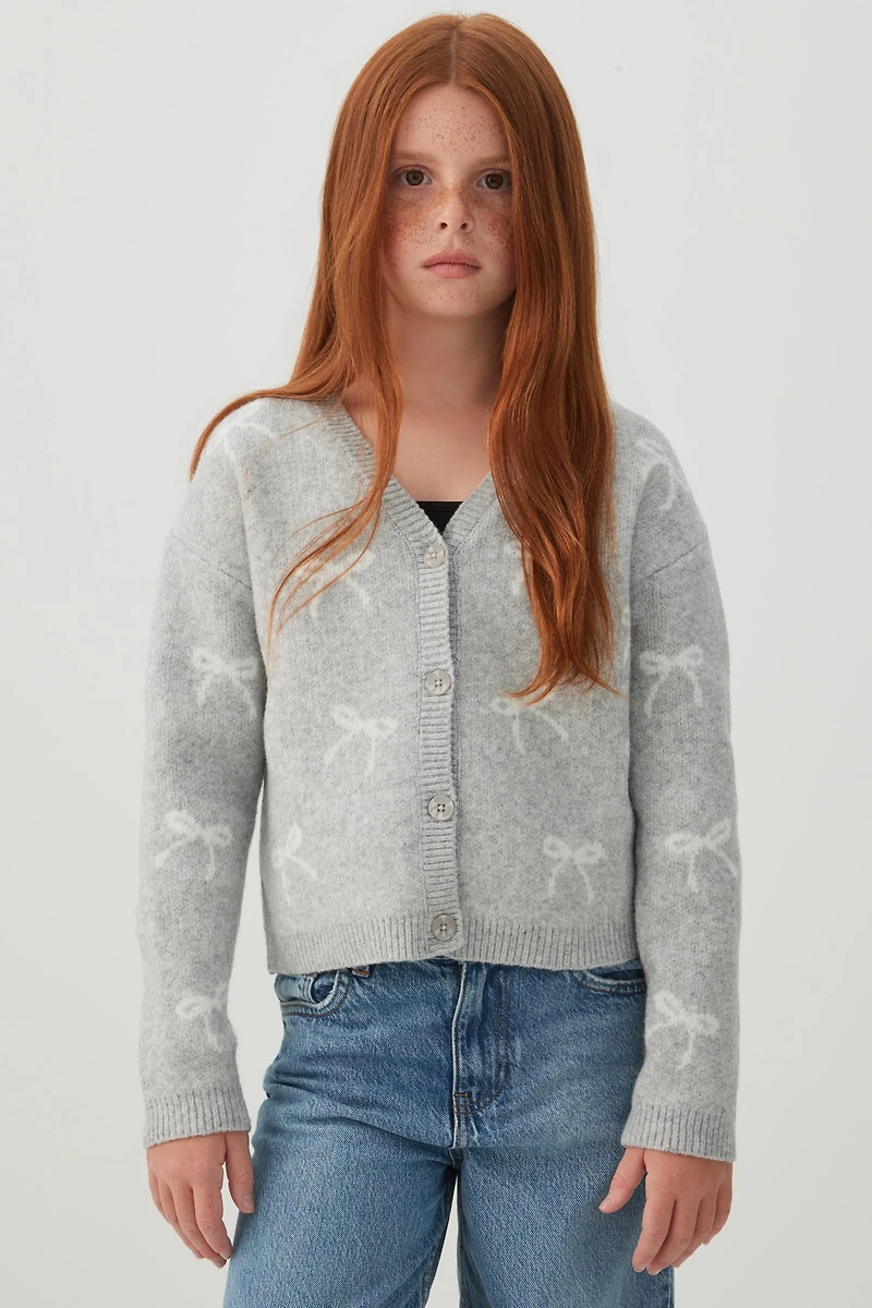 Allover Bow Knit Boxy Cardigan