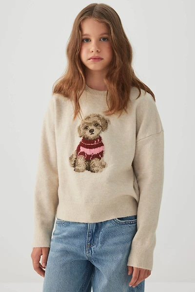 Dog Jacquard Crew Neck Sweater