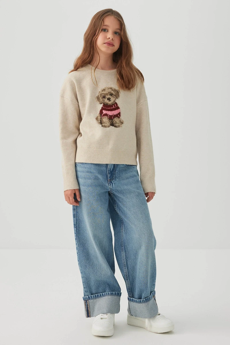 Dog Jacquard Crew Neck Sweater