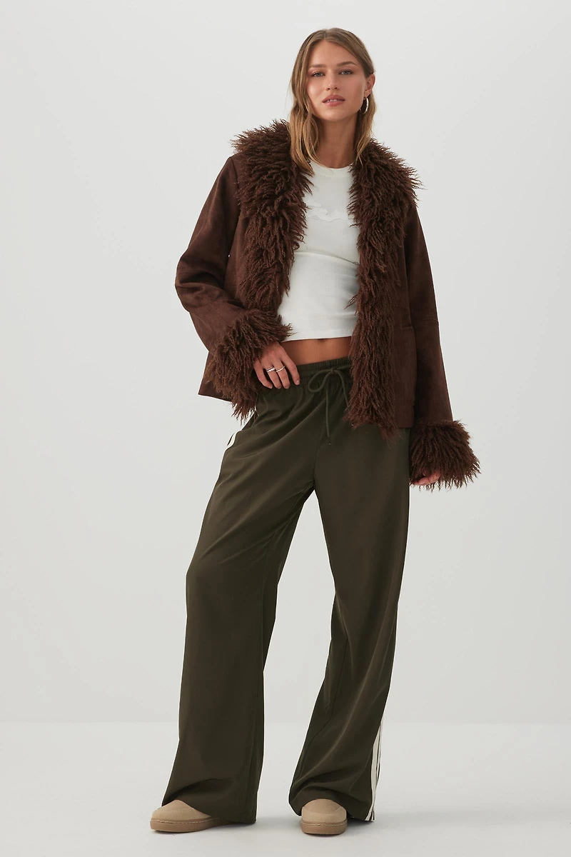 Faux Suede Shaggy Collar Jacket