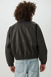 Contrast Stitch Faux Leather Jacket