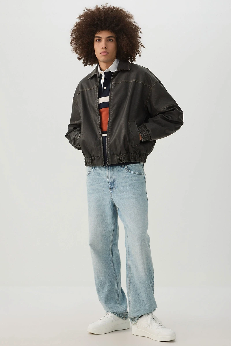Contrast Stitch Faux Leather Jacket