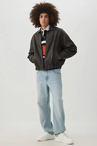 Contrast Stitch Faux Leather Jacket