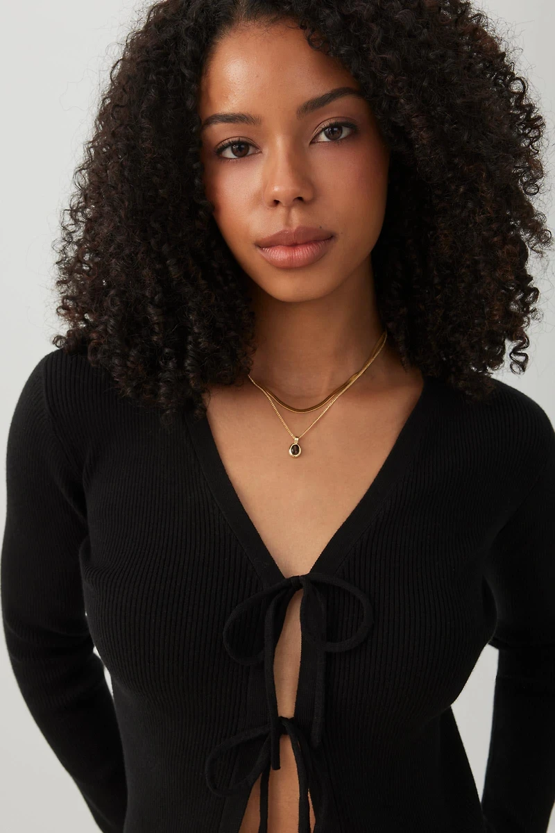 Cardigan à nouer en tricot côtelé