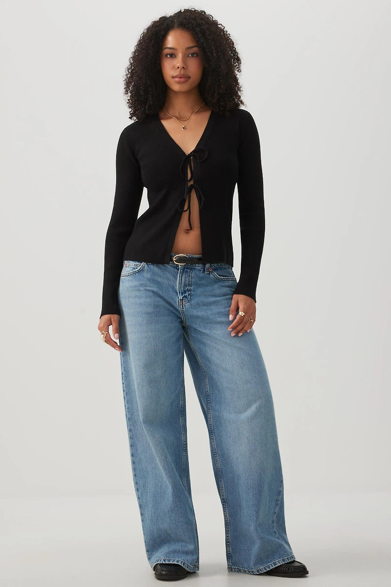 Cardigan à nouer en tricot côtelé