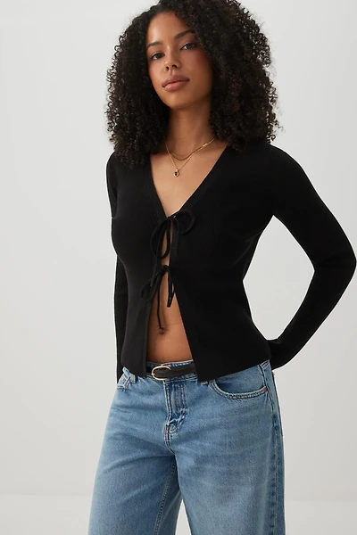Cardigan à nouer en tricot côtelé