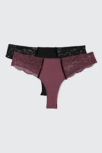 Lot de 2 tangas en microfibre et dentelle