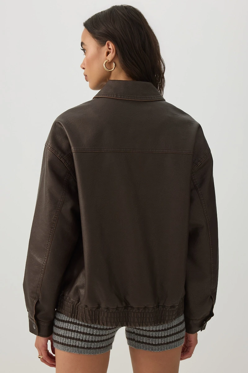 Oversized Washed Faux Leather Jacket
