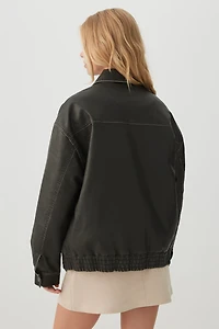Oversized Washed Faux Leather Jacket