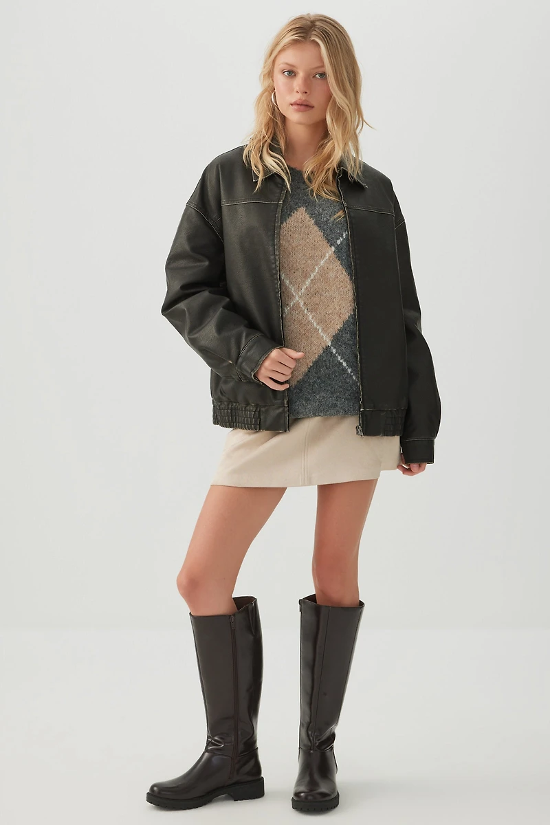 Oversized Washed Faux Leather Jacket