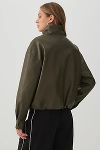Faux Leather High Collar Jacket