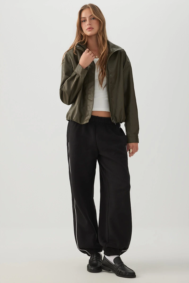 Faux Leather High Collar Jacket