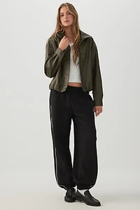 Faux Leather High Collar Jacket
