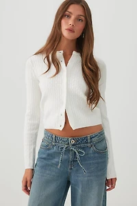 Cropped Fine Cable Knit Cardigan