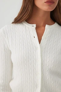 Cropped Fine Cable Knit Cardigan
