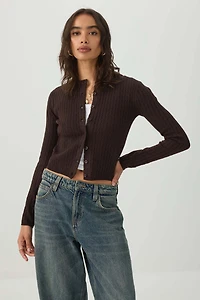 Cropped Fine Cable Knit Cardigan