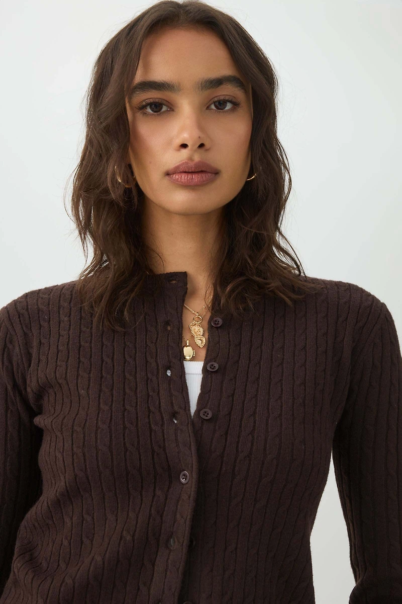 Cropped Fine Cable Knit Cardigan