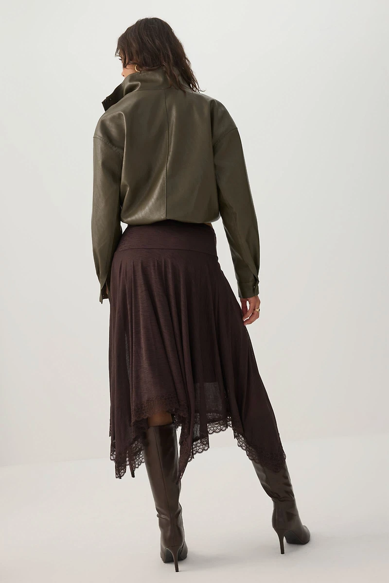Lace Trim Sharkbite Midi Skirt
