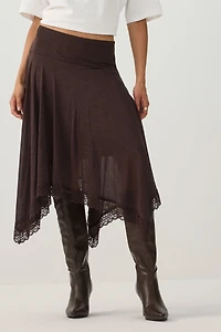 Lace Trim Sharkbite Midi Skirt