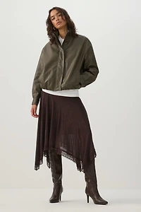 Lace Trim Sharkbite Midi Skirt