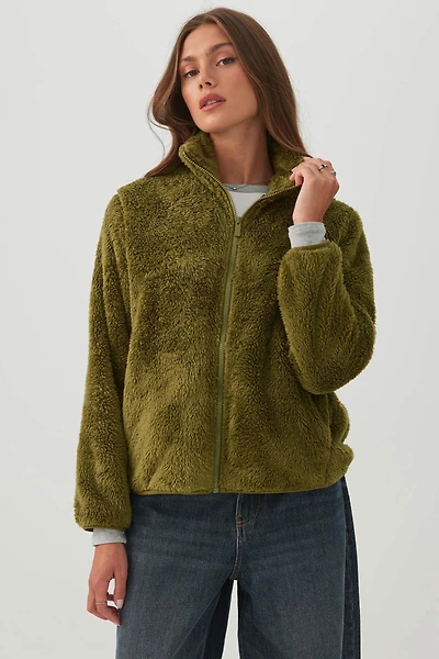 Veste à glissière en sherpa duveteux