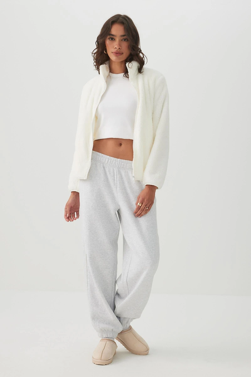 Manteau à glissière en sherpa duveteux