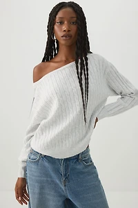 Cable Knit Off Shoulder Sweater