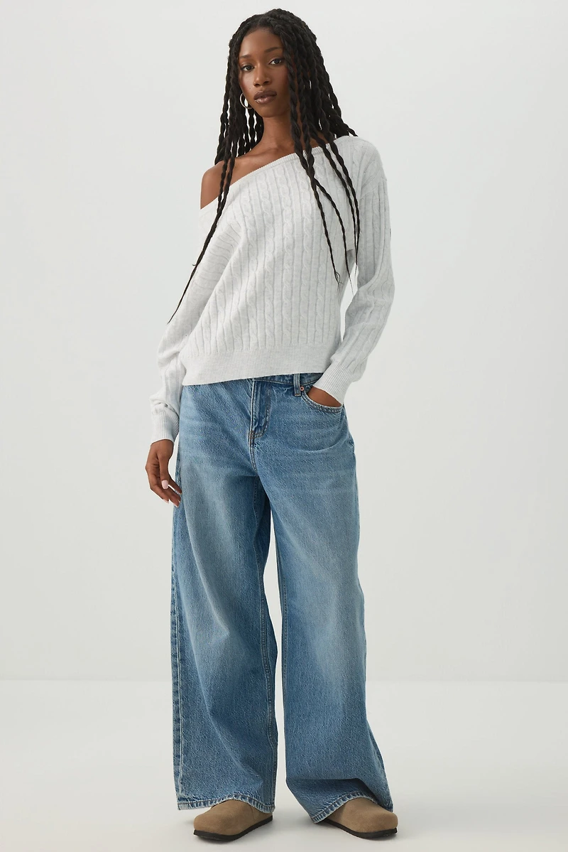 Cable Knit Off Shoulder Sweater