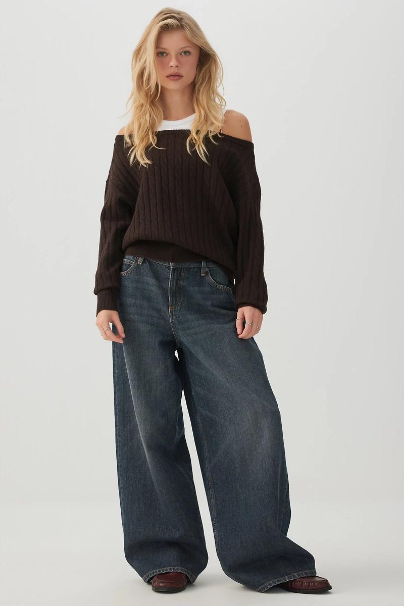 Cable Knit Off Shoulder Sweater