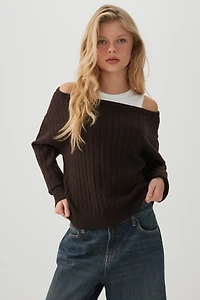 Cable Knit Off Shoulder Sweater