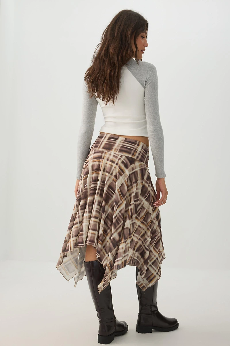 Slub Mesh Sharkbite Midi Skirt