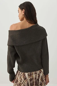 Oversized Ribbed Foldover Sweater
