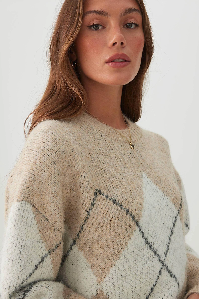 Oversized Fuzzy Geometric Sweater