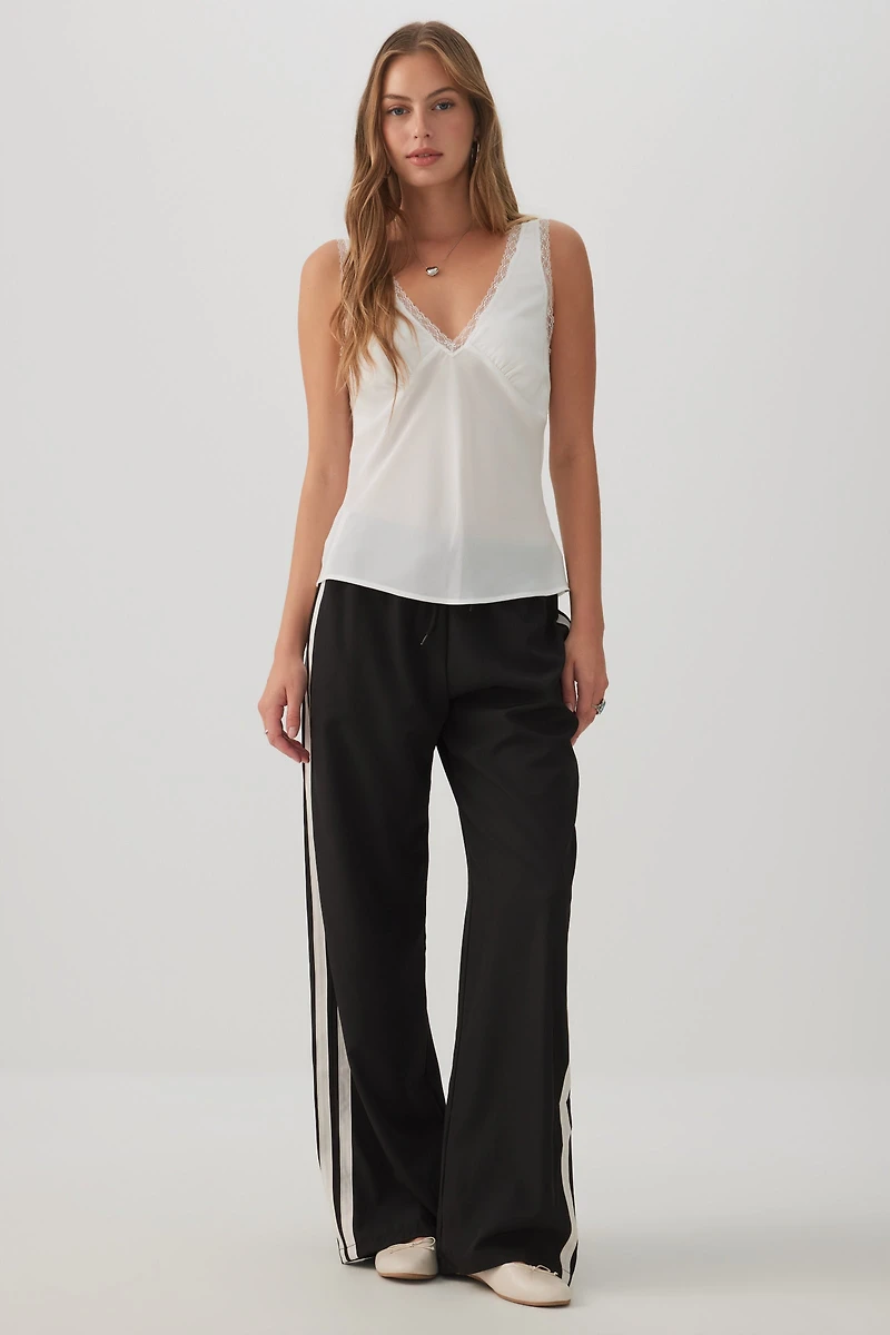 Woven Tank Top with Lace Trim
