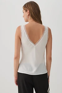 Woven Tank Top with Lace Trim