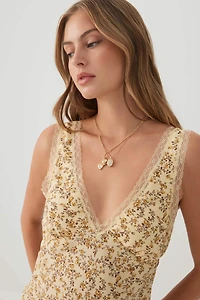 Camisole tissée fleurie à bordure en dentelle