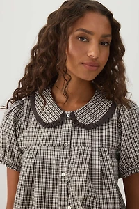 Chemise boutonnée à manches bouffantes carreaux