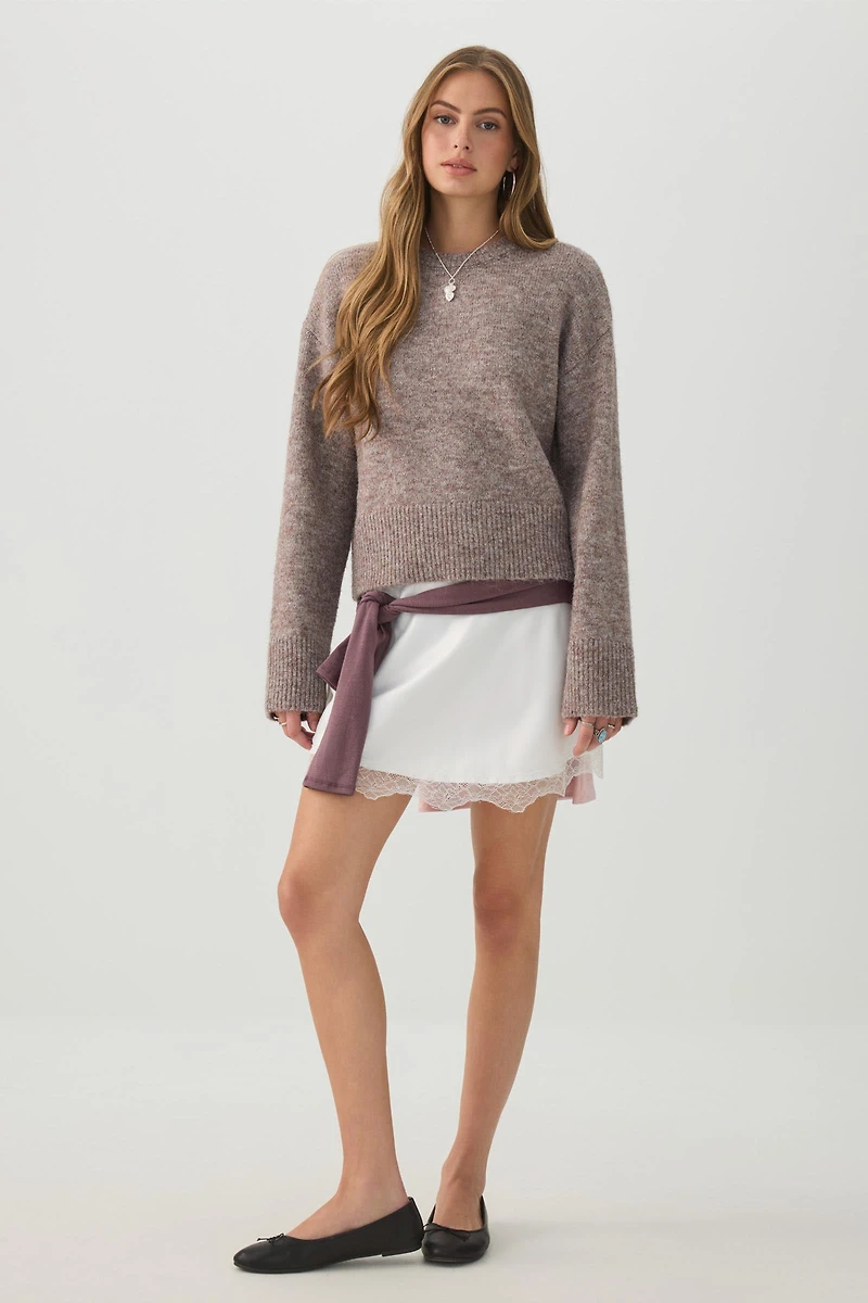 Lace Trim Satin Mini Skirt