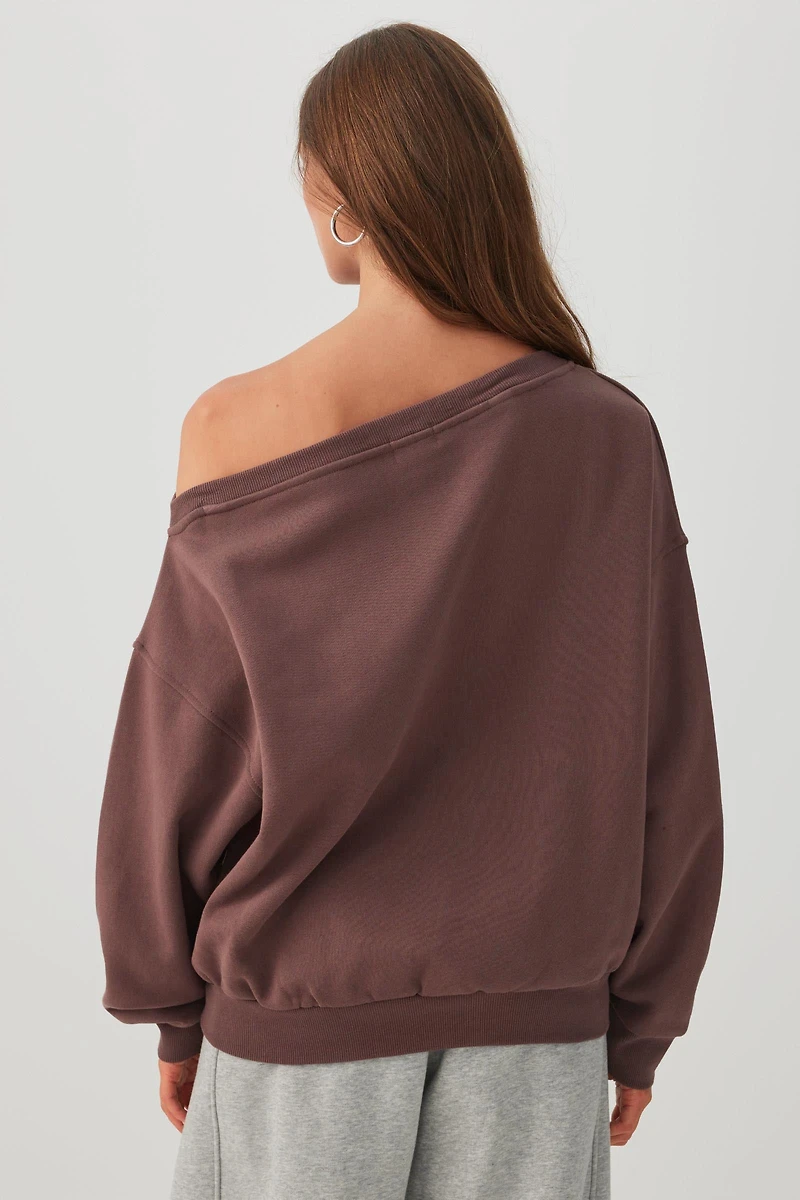 Off Shoulder Cotton Fleece Sweatshirt