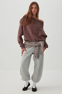 Off Shoulder Cotton Fleece Sweatshirt