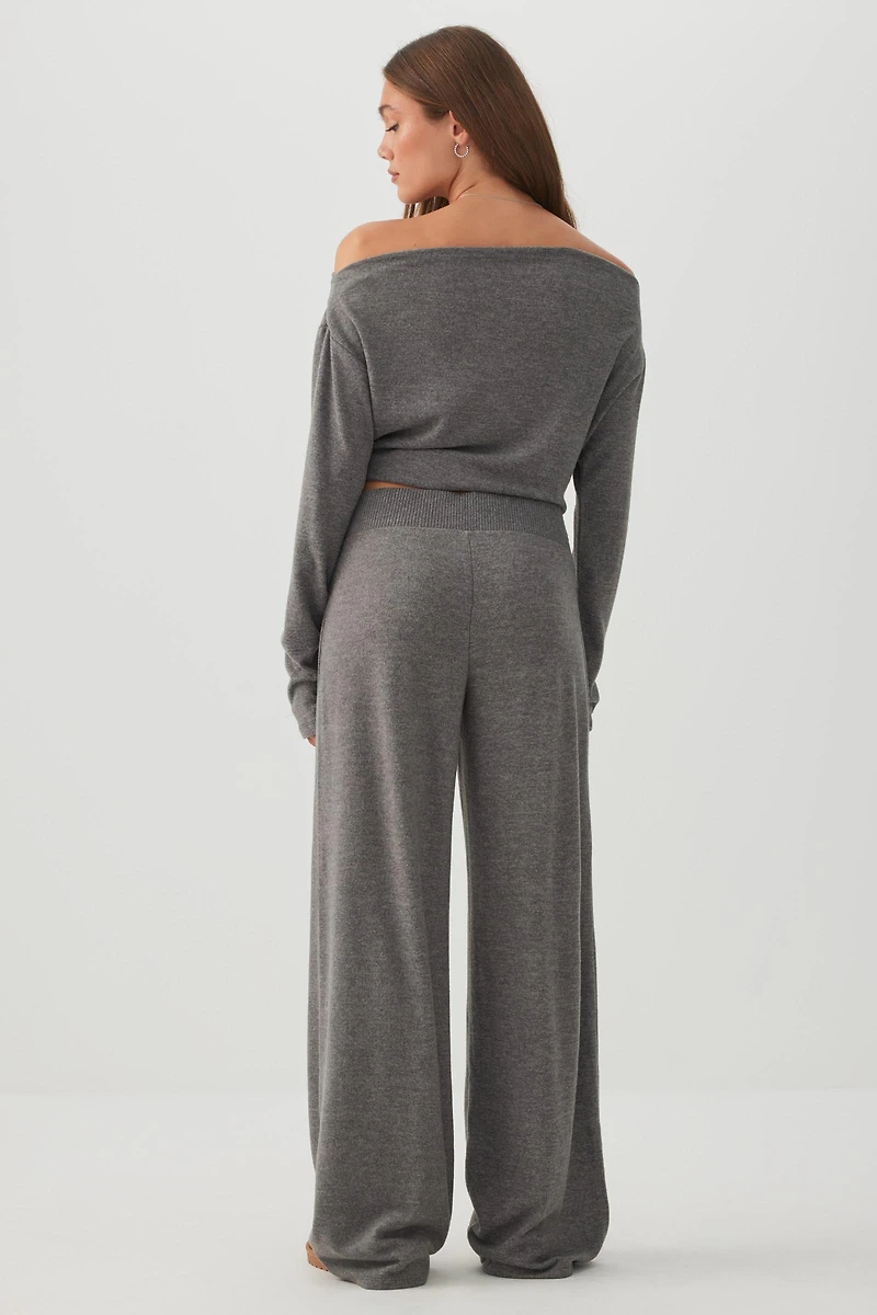 Pantalon droit en tricot brossé