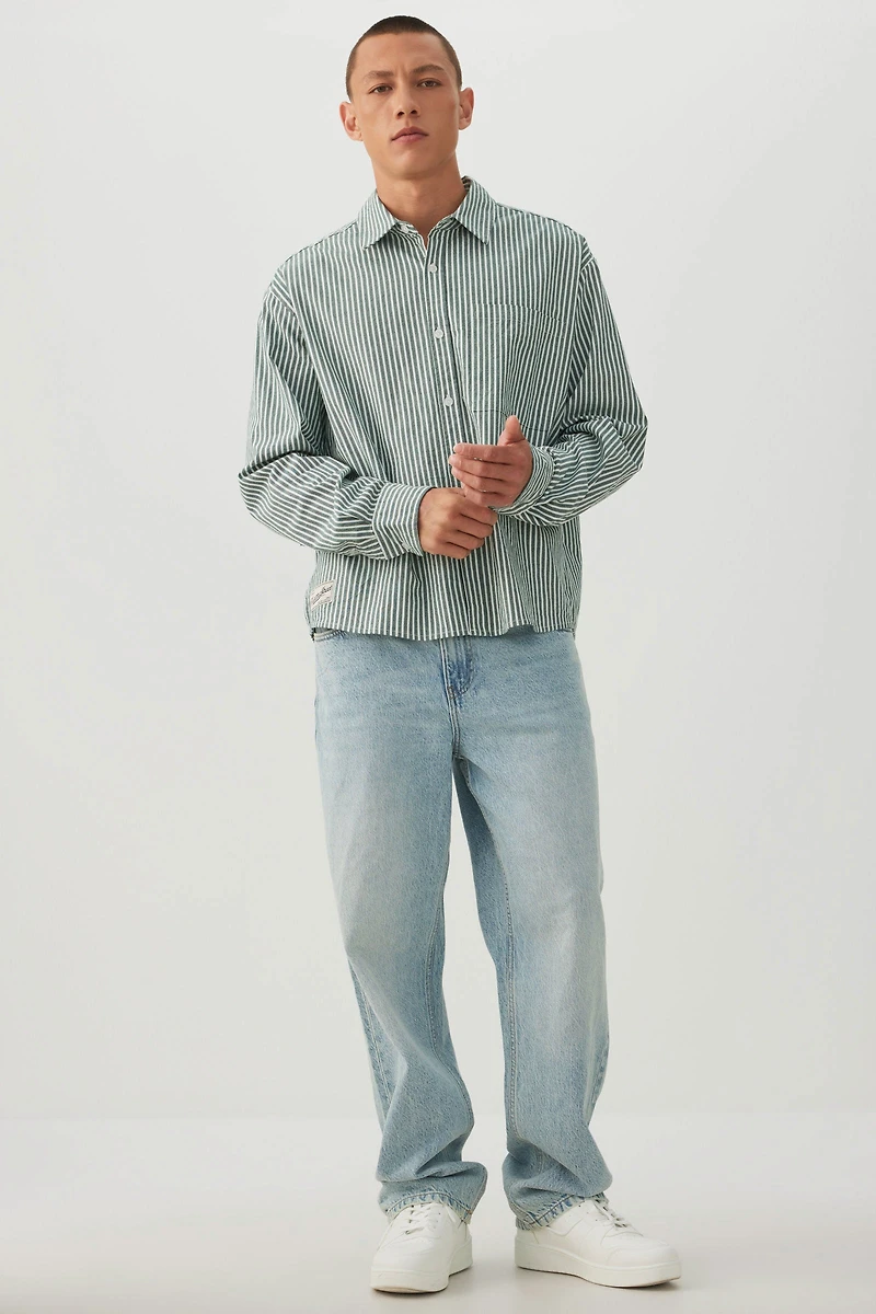 Chemise rayée à manches longues et coupe carrée