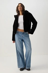 Short Faux Fur Hooded Jacket