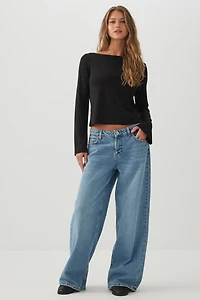 Boat Neck Flare Sleeve Top