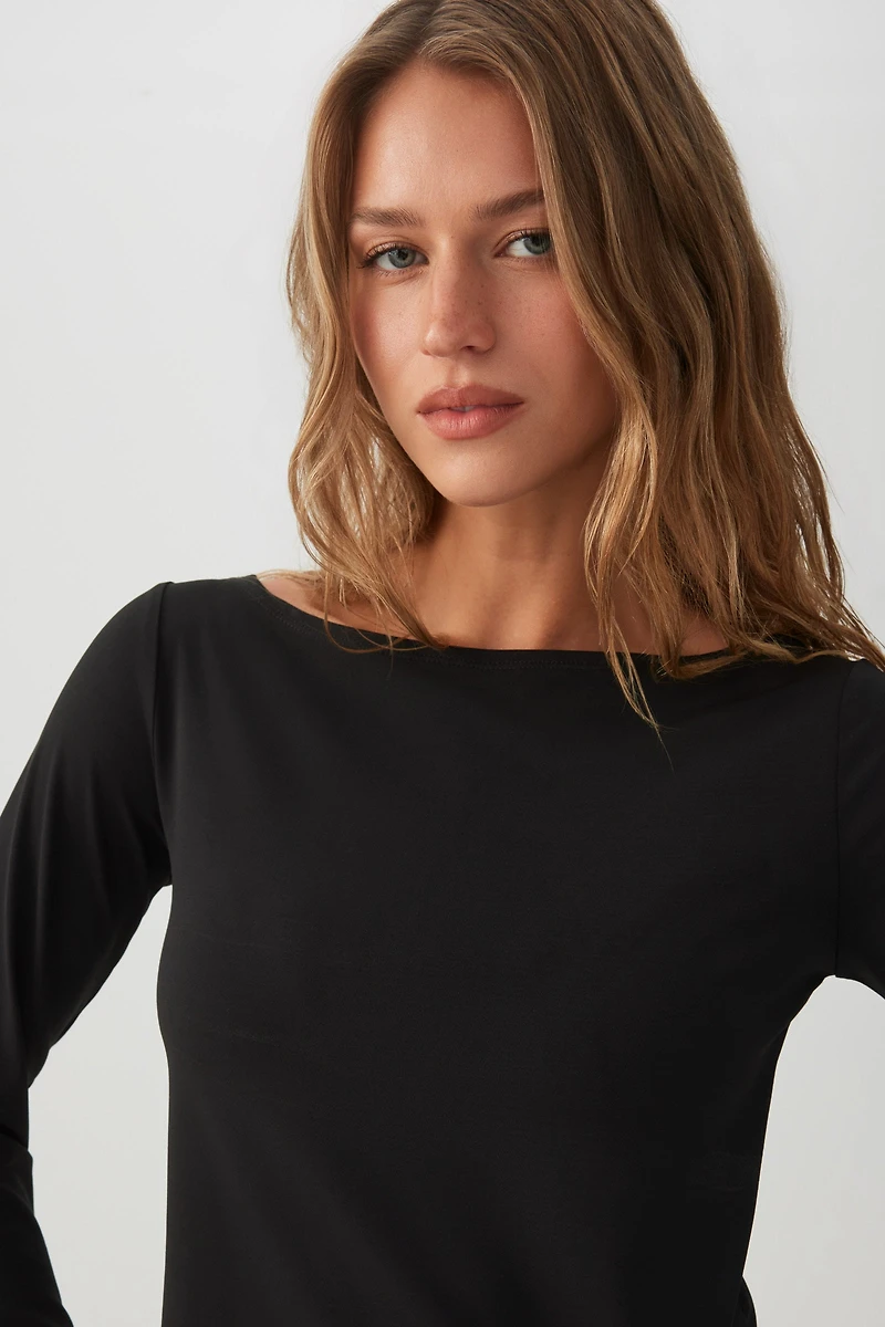 Boat Neck Flare Sleeve Top